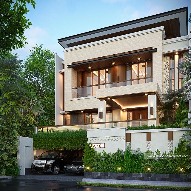 Desain Tampak Depan 3 Rumah Modern Villa Bali 3 Lantai Ibu NND di Medan