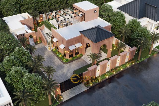 Desain Master Plan Tampak Depan Rumah Moroccan Style 1.5 Lantai Bapak M. Ahmad di Cirebon, Jawa Barat