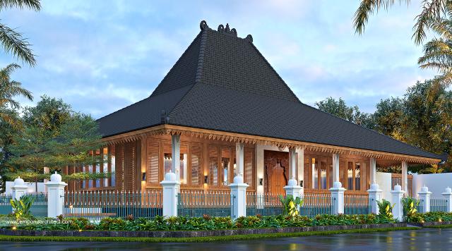 Desain Tampak Hook Rumah Tradisional Ndalem Retno 1 Lantai di Yogyakarta