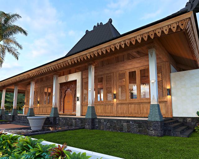 Desain Tampak Detail Depan Rumah Tradisional Ndalem Retno 1 Lantai di Yogyakarta