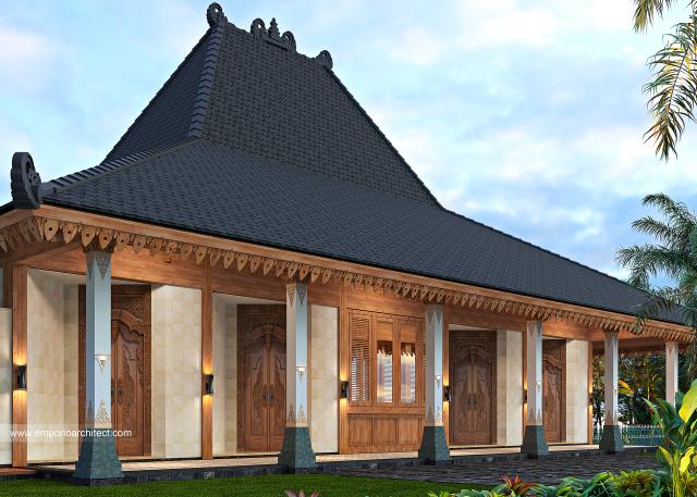 Desain Tampak Detail Belakang Rumah Tradisional Ndalem Retno 1 Lantai di Yogyakarta