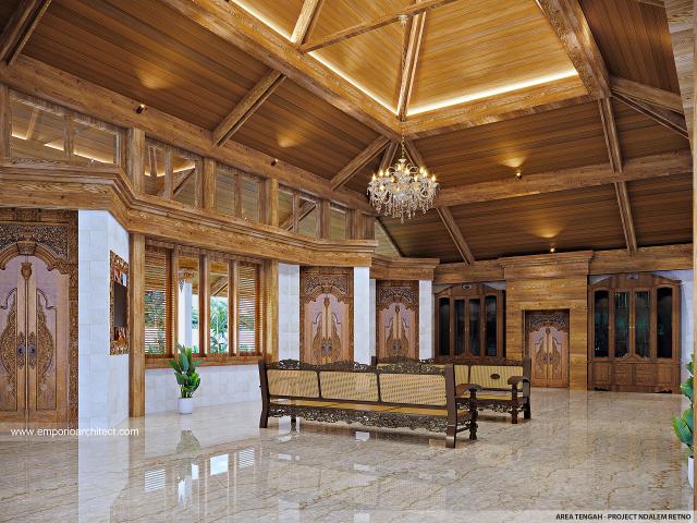 Desain Ruang Tengah Rumah Tradisional Ndalem Retno 1 Lantai di Yogyakarta