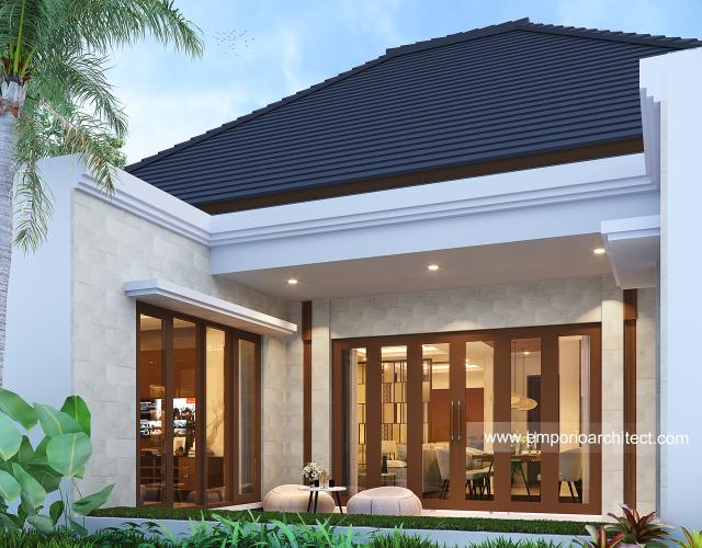 Desain Tampak Belakang Rumah Villa Bali 1 Lantai Bapak BRM di Pekanbaru, Riau