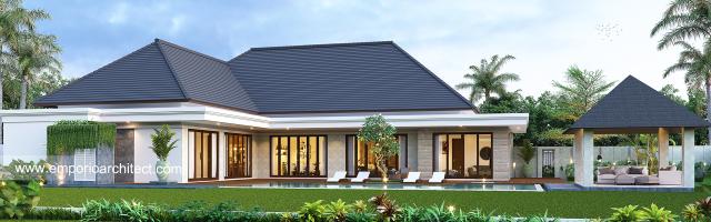 Desain Tampak Belakang Rumah Villa Bali 1 Lantai Bapak BNY di Gorontalo