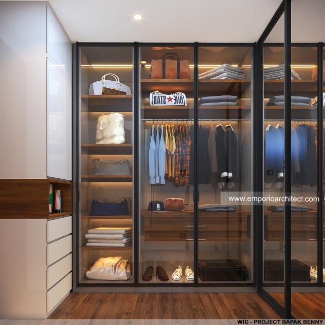 Desain Walk In Closet Rumah Villa Bali 1 Lantai Bapak BNY di Gorontalo