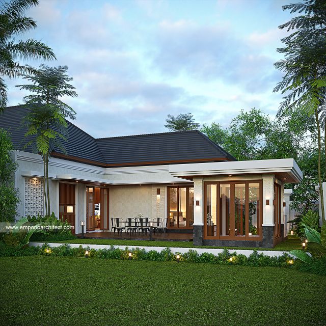 Desain Tampak Belakang Rumah Villa Bali 1 Lantai Bapak DDN di Karawang, Jawa Barat