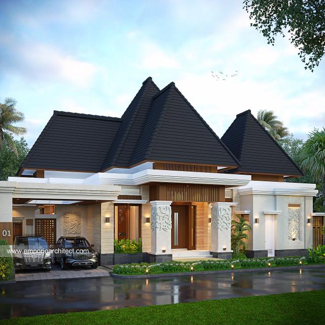 Desain Tampak Depan 2 Rumah Villa Bali 1 Lantai Bapak AR di Pekanbaru