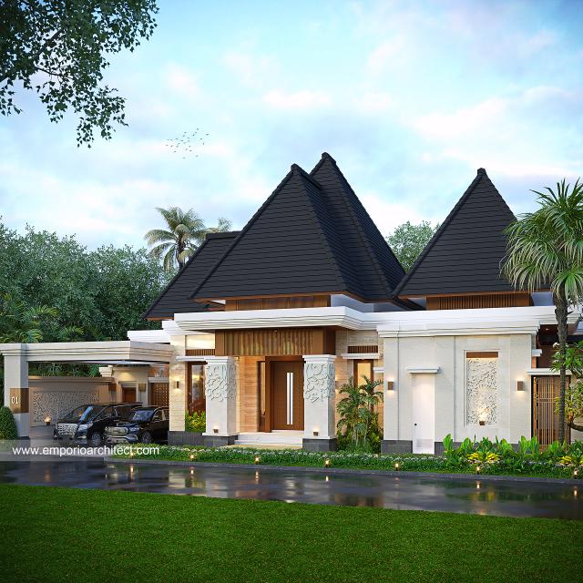 Desain Tampak Depan 3 Rumah Villa Bali 1 Lantai Bapak AR di Pekanbaru