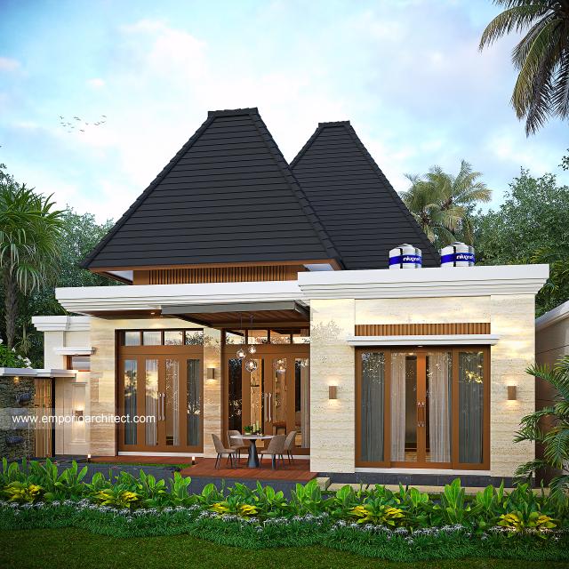 Desain Tampak Samping Kanan Rumah Villa Bali 1 Lantai Bapak AR di Pekanbaru