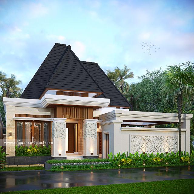 Desain Tampak Samping Kiri Rumah Villa Bali 1 Lantai Bapak AR di Pekanbaru