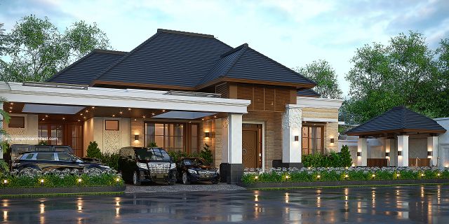 Desain Tampak Depan 3 Rumah Villa Bali 1 Lantai Bapak A di Riau