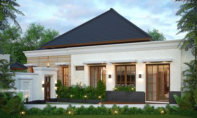 Desain Tampak Samping Rumah Villa Bali 1 Lantai Bapak A di Riau