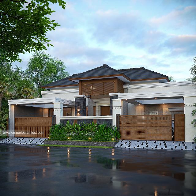 Desain Rumah Villa Bali 1 Lantai Bapak WYU di Tangerang - Tampak Depan Dengan Pagar