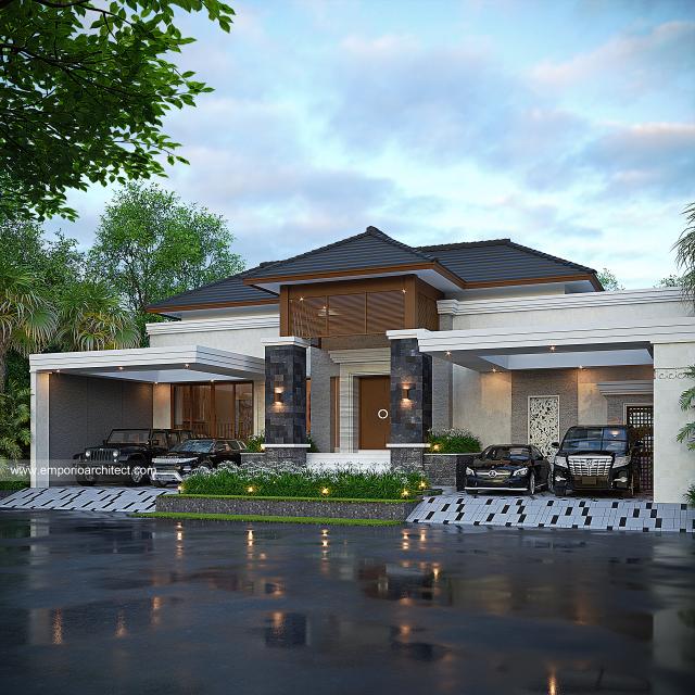 Desain Tampak Depan Rumah Villa Bali 1 Lantai Bapak WYU di Tangerang