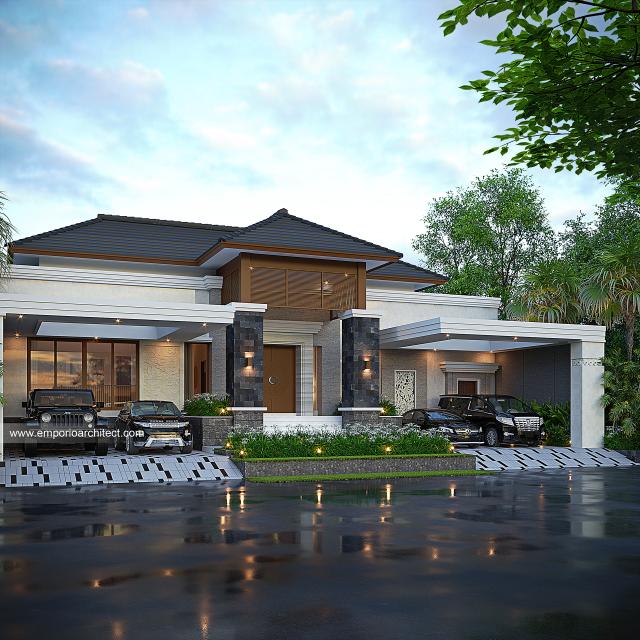 Desain Tampak Depan 2 Rumah Villa Bali 1 Lantai Bapak WYU di Tangerang