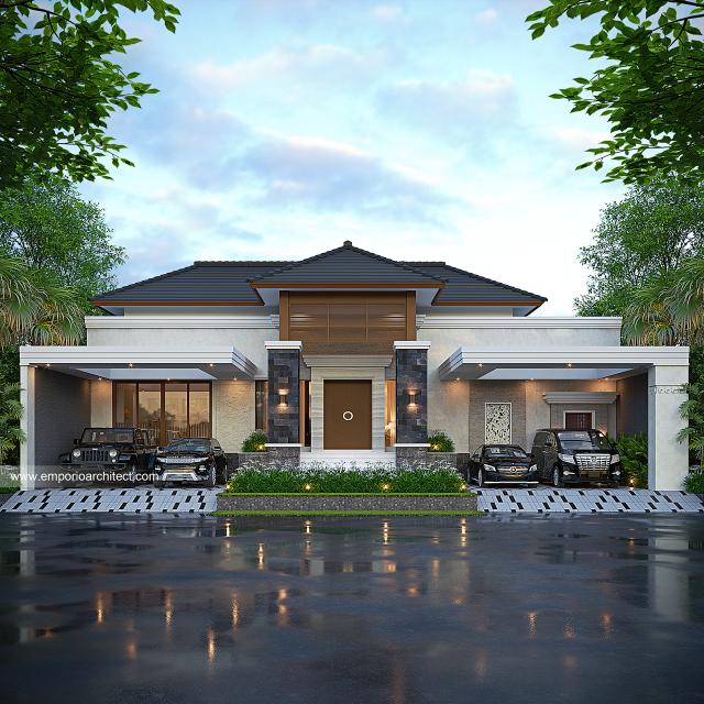 Desain Tampak Depan 3 Rumah Villa Bali 1 Lantai Bapak WYU di Tangerang