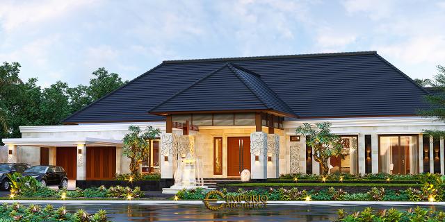 Desain Tampak Depan Tanpa Pagar 2 Rumah Villa Bali 1 Lantai Bapak Asep di Serang, Banten