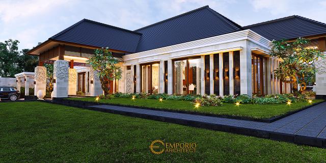 Desain Tampak Detail Depan Rumah Villa Bali 1 Lantai Bapak Asep di Serang, Banten