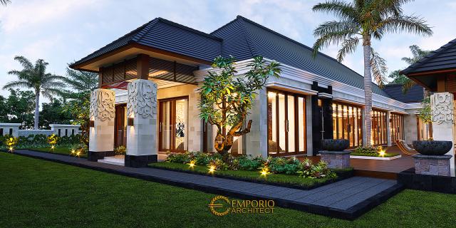 Desain Tampak Detail Samping Rumah Villa Bali 1 Lantai Bapak Asep di Serang, Banten