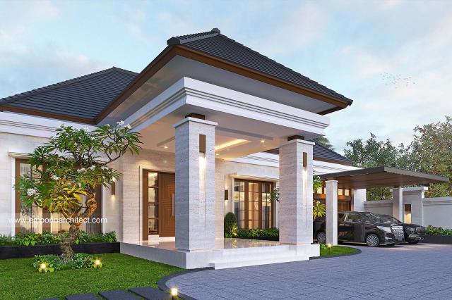 Desain Tampak Detail Depan Rumah Villa Bali 1 Lantai Bapak RDY di Kalimantan Tengah