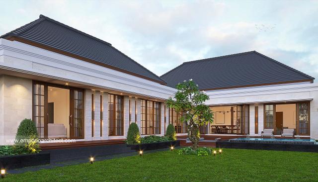 Desain Tampak Detail Belakang Rumah Villa Bali 1 Lantai Bapak RDY di Kalimantan Tengah