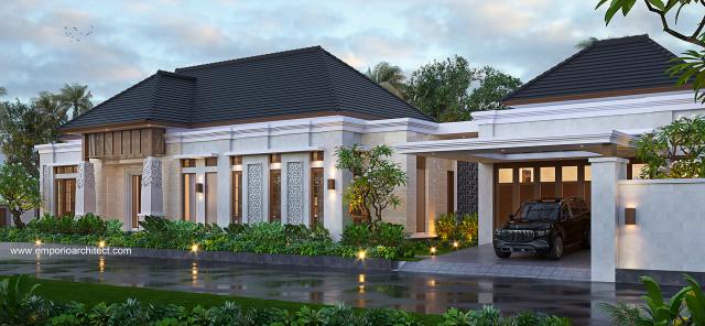 Desain Tampak Samping Rumah Villa Bali 1 Lantai Ibu RSE di Bengkulu