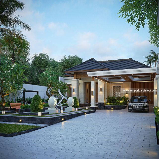 Desain Tampak Depan 3 Rumah Villa Bali 1 Lantai Ibu U di Yogyakarta