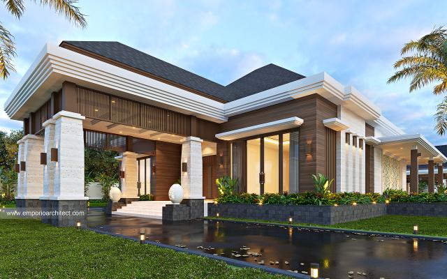 Desain Tampak Detail Depan Rumah Villa Bali 1 Lantai Bapak AD di Pontianak