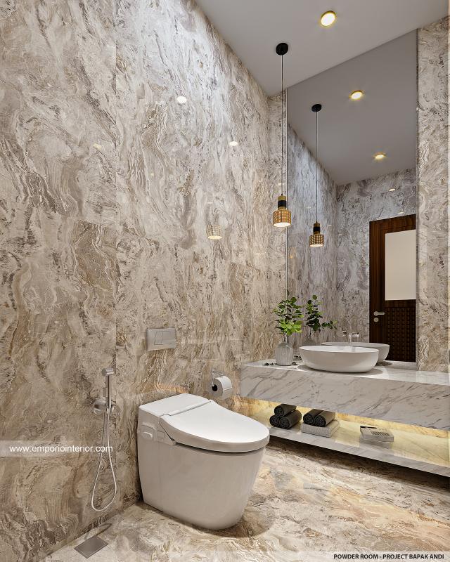 Desain Powder Room Rumah Villa Bali 1 Lantai Bapak AD di Pontianak