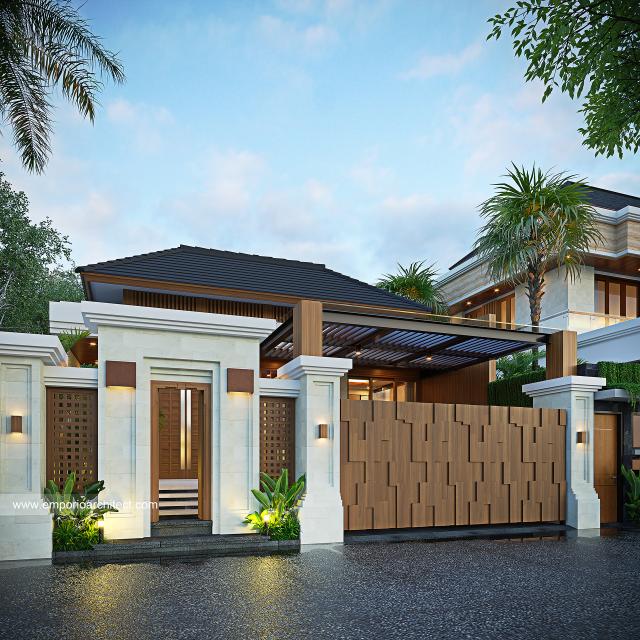 Desain Tampak Depan Dengan Pagar Rumah Villa Bali 1 Lantai Ibu FNE di Jimbaran, Bali