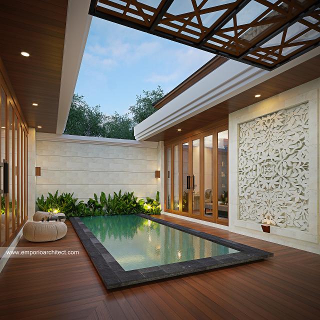 Desain Tampak Detail Kolam 2 Rumah Villa Bali 1 Lantai Ibu FNE di Jimbaran, Bali