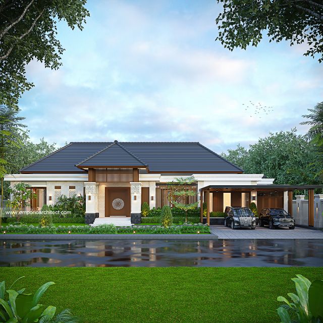 Desain Tampak Depan 3 Rumah Villa Bali 1 Lantai Bapak ABT dan Ibu PLA di Bogor