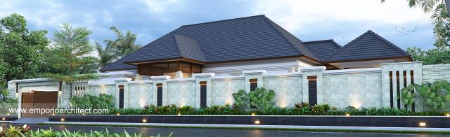 Desain Tampak Depan Dengan Pagar Rumah Villa Bali 1 Lantai Ibu ASH di Pangkalan Bun, Kalimantan Tengah