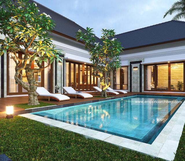 Desain Tampak Detail Kolam Rumah Villa Bali 1 Lantai Ibu ASH di Pangkalan Bun, Kalimantan Tengah