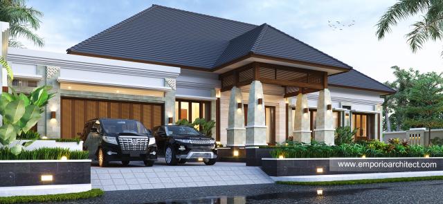 Desain Tampak Depan 2 Rumah Villa Bali 1 Lantai Ibu ASH di Pangkalan Bun, Kalimantan Tengah