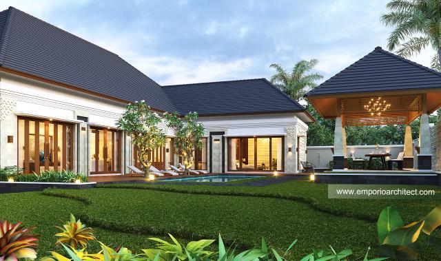 Desain Tampak Detail Belakang Rumah Villa Bali 1 Lantai Ibu ASH di Pangkalan Bun, Kalimantan Tengah