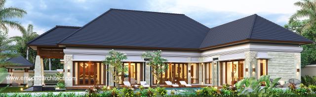 Desain Tampak Belakang Rumah Villa Bali 1 Lantai Ibu ASH di Pangkalan Bun, Kalimantan Tengah