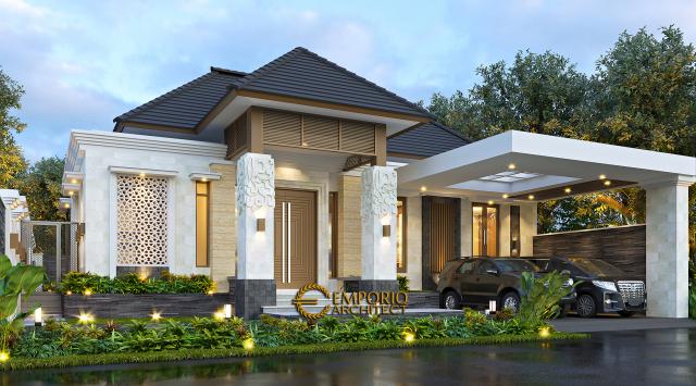 Desain Rumah Villa Bali 1 Lantai Ibu Dewi di Purwakarta - Tampak Depan Tanpa Pagar