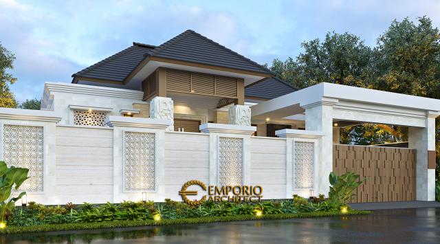 Desain Tampak Depan Dengan Pagar Rumah Villa Bali 1 Lantai Ibu Dewi di Purwakarta