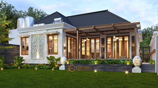 Desain Tampak Belakang Rumah Villa Bali 1 Lantai Ibu Dewi di Purwakarta