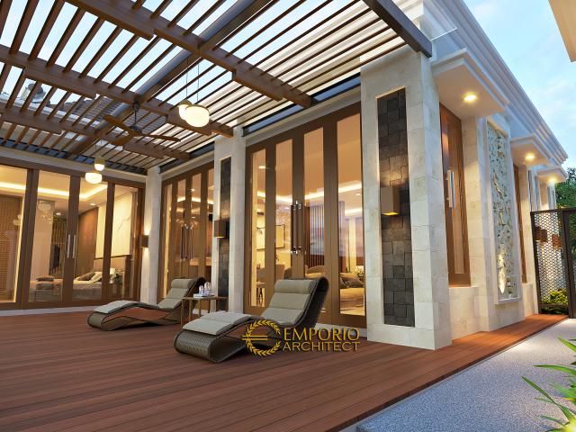 Desain Tampak Detail Belakang Rumah Villa Bali 1 Lantai Ibu Dewi di Purwakarta