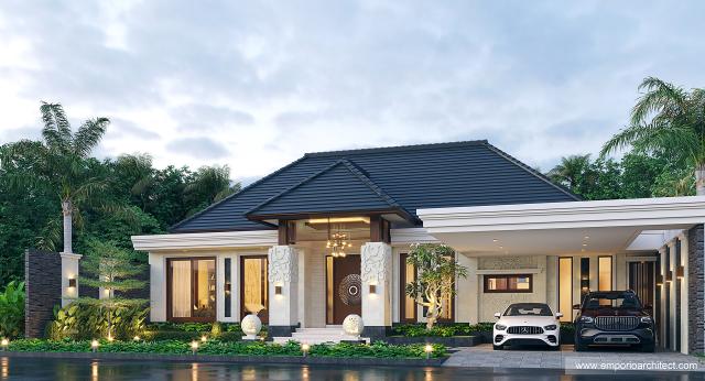 Desain Tampak Depan 2 Rumah Villa Bali 1 Lantai Bapak Zaenal di Cilacap, Jawa Tengah