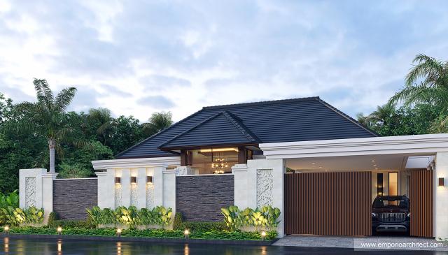 Desain Tampak Depan Dengan Pagar Rumah Villa Bali 1 Lantai Bapak Zaenal di Cilacap, Jawa Tengah