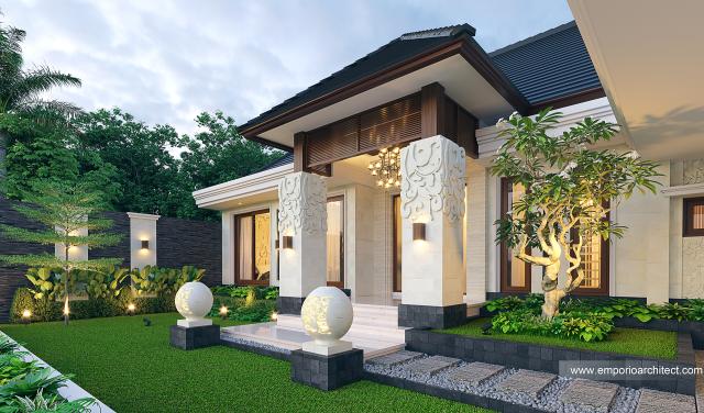 Desain Tampak Detail Depan Rumah Villa Bali 1 Lantai Bapak Zaenal di Cilacap, Jawa Tengah