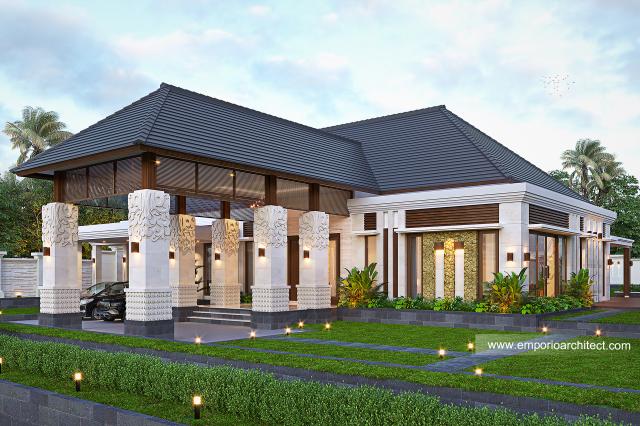 Desain Tampak Depan 2 Rumah Villa Bali 1 Lantai Ibu Wayan di Sulawesi Barat