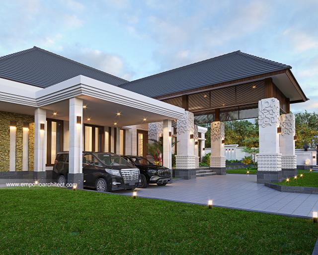 Desain Tampak Detail Depan Rumah Villa Bali 1 Lantai Ibu Wayan di Sulawesi Barat