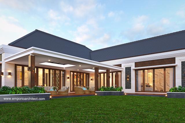 Desain Tampak Detail Belakang Rumah Villa Bali 1 Lantai Ibu Wayan di Sulawesi Barat