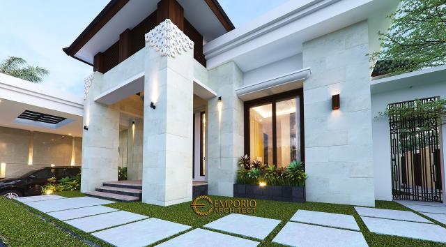 Desain Tampak Detail Depan Rumah Villa Bali 1 Lantai Bapak Tony Yauwri di Makassar, Sulawesi Selatan