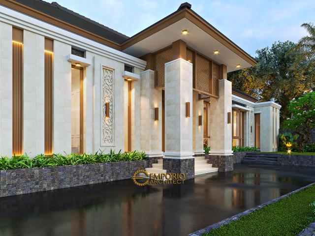 Desain Tampak Detail Samping Rumah Villa Bali 1 Lantai Ibu Fenny di Jakarta