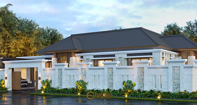 Desain Tampak Depan Dengan Pagar Rumah Villa Bali 1 Lantai Ibu Fenny di Jakarta